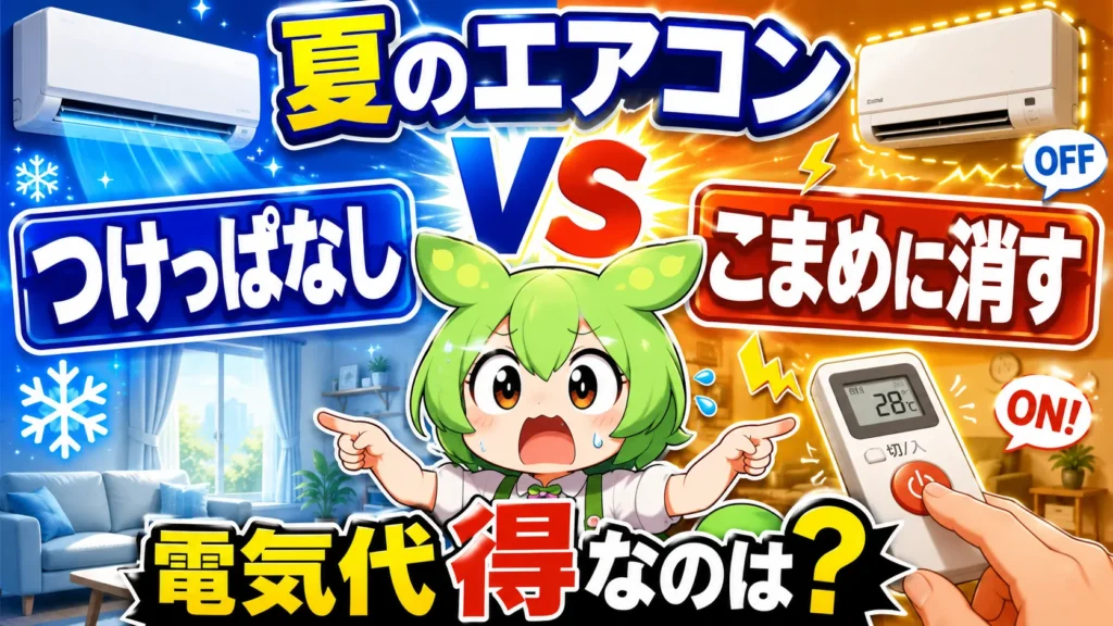 「エアコンつけっぱなしvsこまめに消す、正解はどっち?」｜家計試算ラボ【ずんだもん&四国めたん】