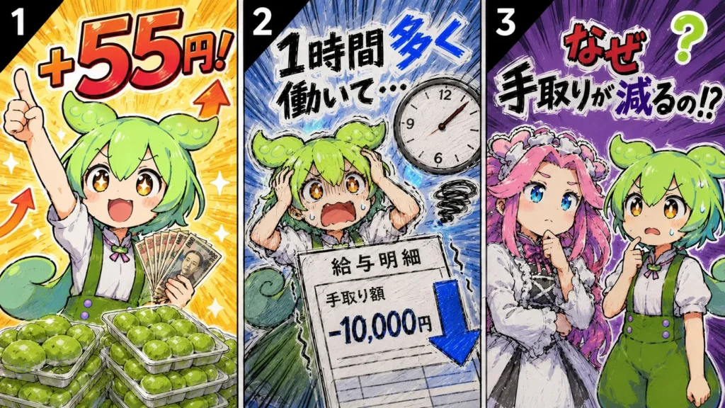 時給+55円なのに手取りが減る!? 最低賃金1,176円と「週20時間の壁」｜家計試算ラボ【ずんだもん&四国めたん】