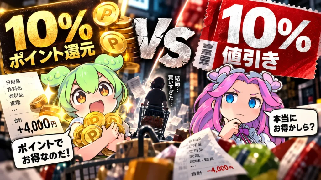 【ポイント還元】10％還元と10％値引き、同じ得？使うための買い足しで年4万8,000円差を試算しました